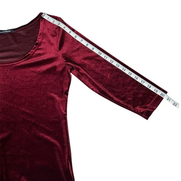 Boston Proper Velvet Top Medium Burgundy Scoop Neck 3/4 Sleeve Stretch Blouse - Picture 7 of 10